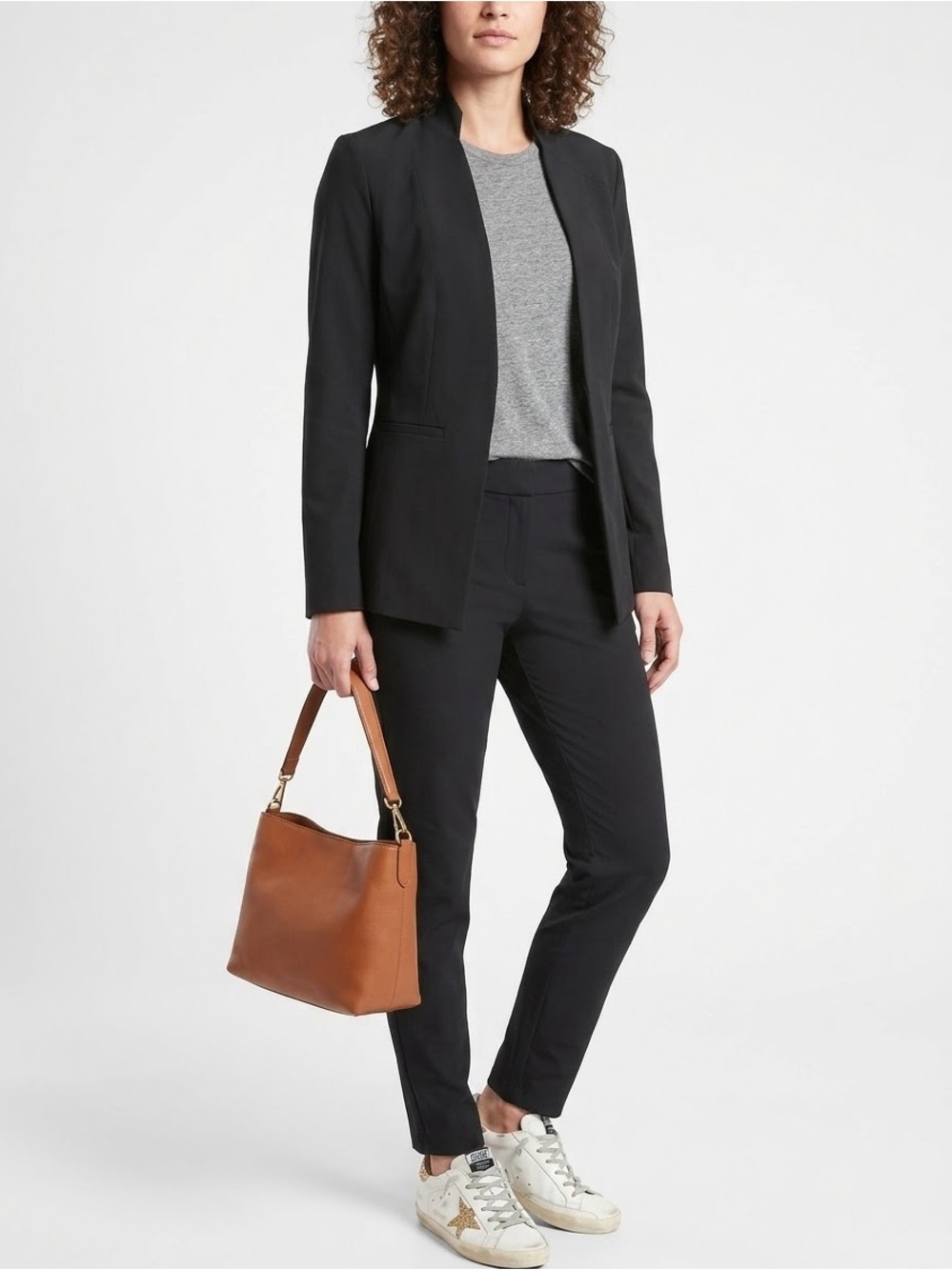Athleta $198 XS P2P16-17.5” Black Cosmic Blazer Structured Stretch Open Front